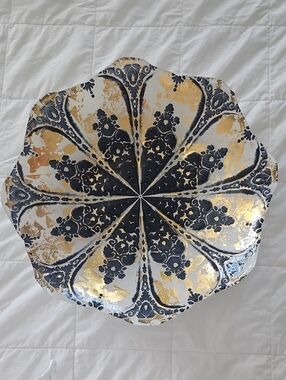 Decorative Gold and Navy Scalloped Accent Bowl - Home Accents